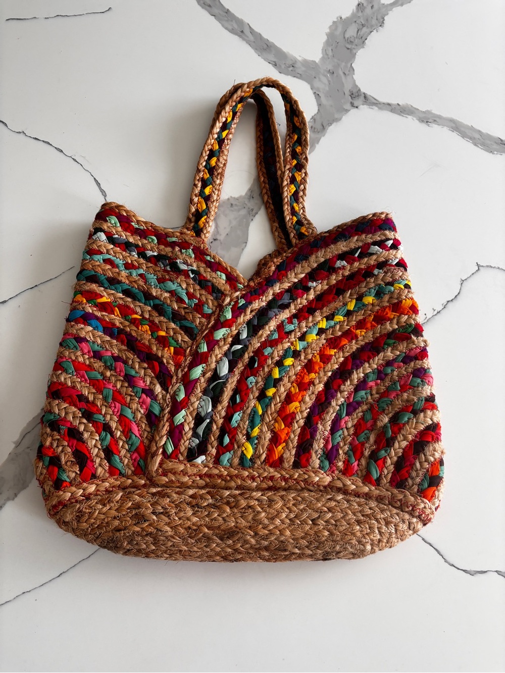Boho Multicolor Braided Straw Tote Bag